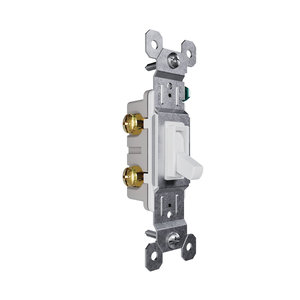 Pass & Seymour® Trademaster® 660WG Toggle Switch, 15 A, 120 V, 1-Pole, White, Grounding: Grounding, 1-Gang