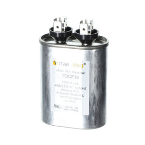 TITAN PRO® TOCF10 Motor Run Capacitor, 10 uF MFD, 370-440 V, Oval, 2.56 in H, 2.03 in W, 1.24 in D, 50/60 Hz