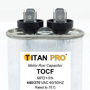 TITAN PRO® TOCF20 Motor Run Capacitor, 20 uF MFD, 370-440 V, Oval, 2.68 in H, 2.8 in W, 1.77 in D, 50/60 Hz