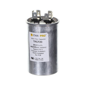 TITAN PRO® TRCF20 Motor Run Capacitor, 20 uF MFD, 370-440 V, Round, 1.77 in Dia, 2.95 in H, 50/60 Hz