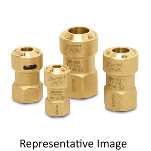ZoomLock® 777106 Adapter, 1/4 in x 1/4 in, SAE Flared x SAE Flared, 870 psig Max Working Pressure, Brass