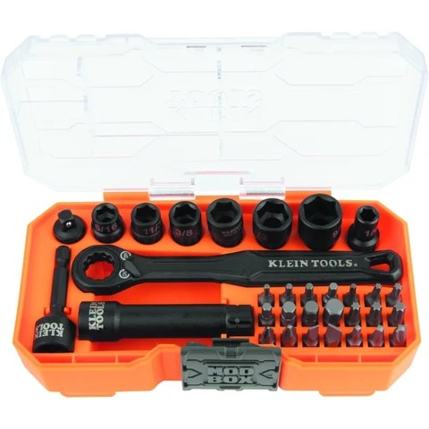 KLEIN TOOLS® 65300 Impact Rated Pass-Through Socket Set, 1/4 in Drive, 32 Piece