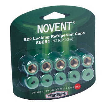 Novent® 86662 Locking Refrigerant Cap, R-22 Refrigerant, 1/4 in, Aluminum, Neoprene Seal, Green