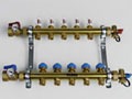Rehau® Pro-Balance® XL 281841-001 Heating Manifold, 4-Outlet, Brass, 0 to 4 gpm, 1-1/4 in x 1-1/4 in, NPT x NPT