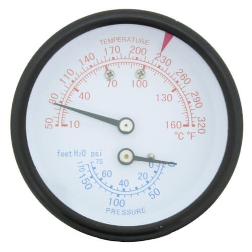 Lochinvar® GTP2900 100208152 Temperature and Pressure Gauge Triometer, 75 psi Max Working Pressure