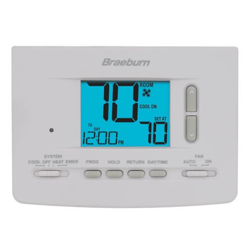 Braeburn® 2220 Programmable Thermostat, 18-30 V, 3 V, 2H/2C-Stage, Battery, Hardwired, Alkaline, Backlit Display, 4 A